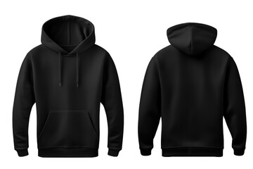 Blank front and back view black hoodie template on transparent background. Mockup template for...
