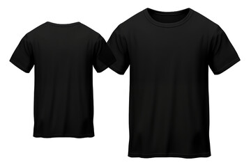 Blank front and back view black t-shirt template on transparent background. Mockup template for artwork graphic design.
