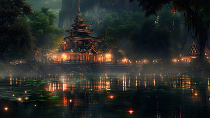 Luminous Devotion: A Night Scene of a Temple on Buddha’s Birthday