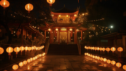 Luminous Devotion: A Night Scene of a Temple on Buddha’s Birthday