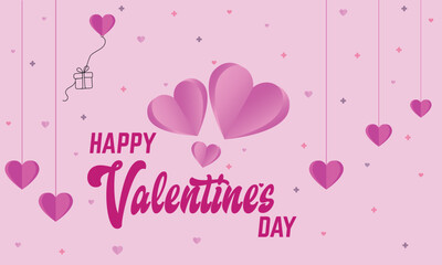 valentines day banner with hearts and happy valentine day text in pink color, vector graphic illustration isolated and editable, pink background