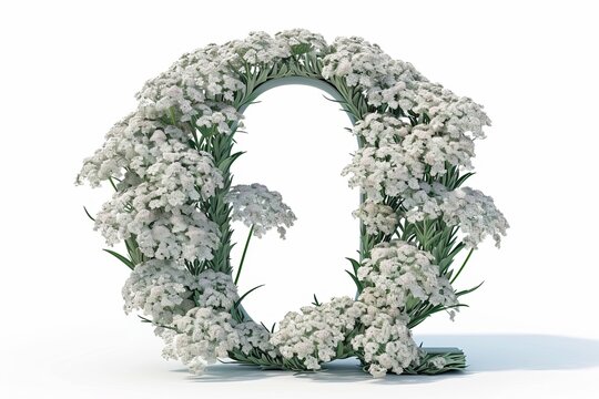 Modern 3d letter  q  made from queen anne s lace flowers isolated on white background