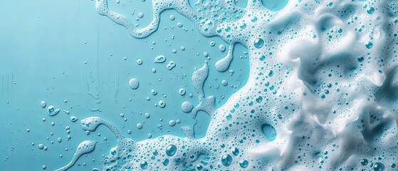 spot of thick shampoo foam on a blue background - obrazy, fototapety, plakaty