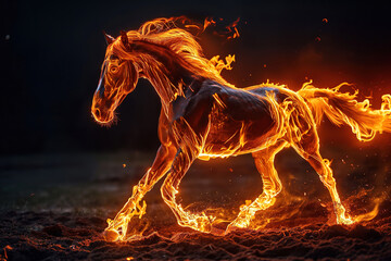 Obraz na płótnie Canvas Blazing horse running in the night