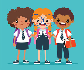 Cartoon Illustration Of Kids Hugging