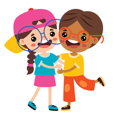 Cartoon Illustration Of Kids Hugging