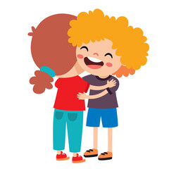Cartoon Illustration Of Kids Hugging