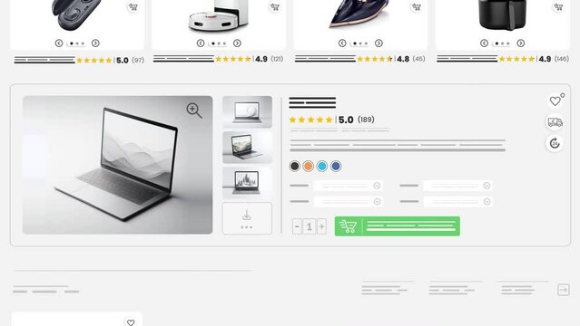 Technology products website animation. E-commerce and shopping sales webpage.