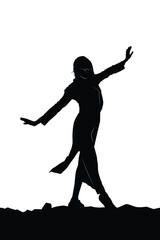Original vector illustration. The silhouette of a girl with glasses with her arms spread.
