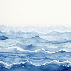 Minimal pen illustration sketch indigo & white drawing of an ocean 