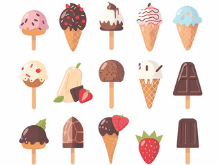 Delightful Set of Classic Ice Cream Flavors, Flat Vector Illustration