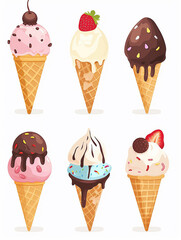 Delightful Set of Classic Ice Cream Flavors, Flat Vector Illustration