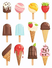 Delightful Set of Classic Ice Cream Flavors, Flat Vector Illustration