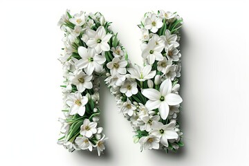 3d modern narcissus flower letter  n  isolated on white background   creative floral design