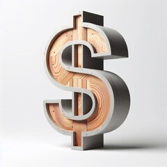 Dollar mark shape created from concrete and wood. AI generated illustration