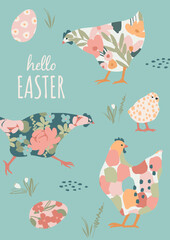 Cute Easter card. Vector design template in vintage pastel colors. - obrazy, fototapety, plakaty
