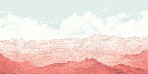 Minimal pen illustration sketch salmon & white drawing of an ocean