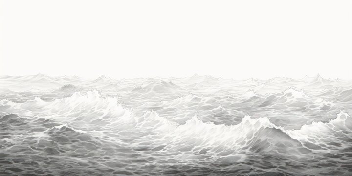 Minimal pen illustration sketch silver & white drawing of an ocean