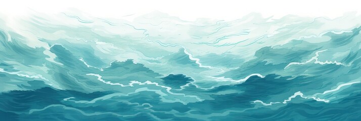 Minimal pen illustration sketch teal & white drawing of an ocean