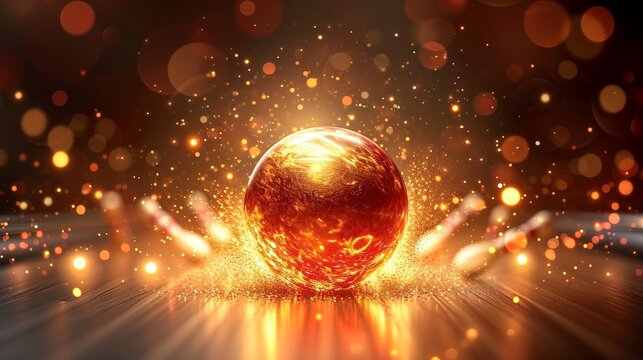 Bowling strike  bowling ball crashing into pins on alley   sport competition or tournament concept