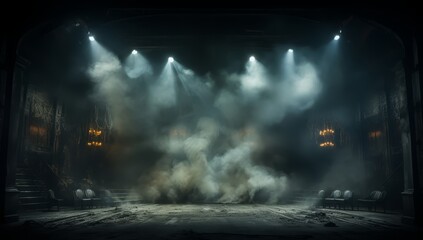 theater scene in smoke with spotlights