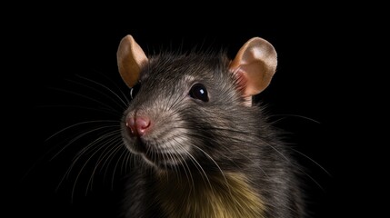 Adorable Rodent: Rat on a clean black background, showcasing the cute and furry charm of this small pet