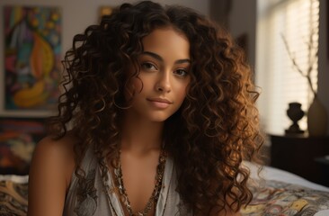 wonderful young african american model in her room during private consultation