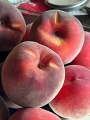 fresh, homegrown peaches, orange and red, fuzzy and fragrant, Utah Peaches, close up