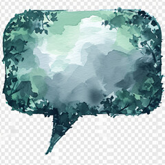 Watercolor speech bubble in green tones on transparent.