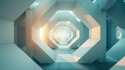 Soft pastel colors in a geometric tunnel with a light source
