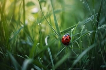 Delicate Ladybug Perched Amidst Verdant Grass