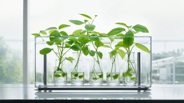 Green Technology Concept with Plants and Green Shoots in a Laboratory.