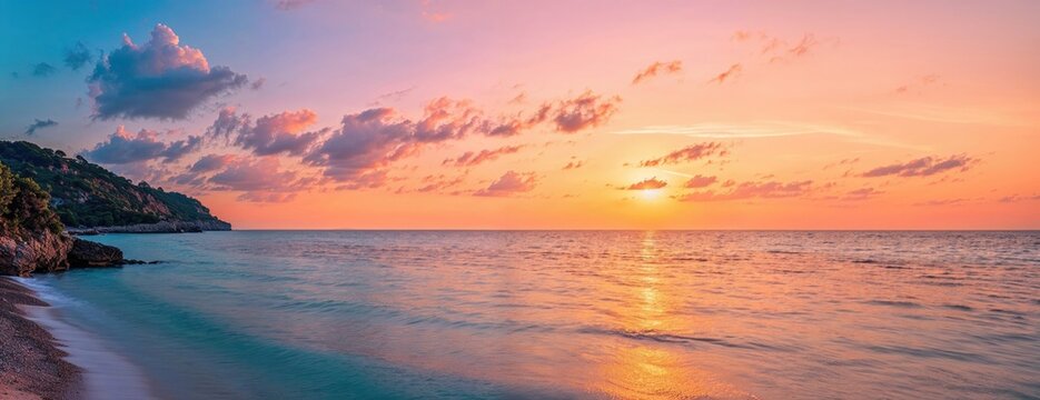 Dream getaway Resort. Well-being background with Serene Sunset Beach.