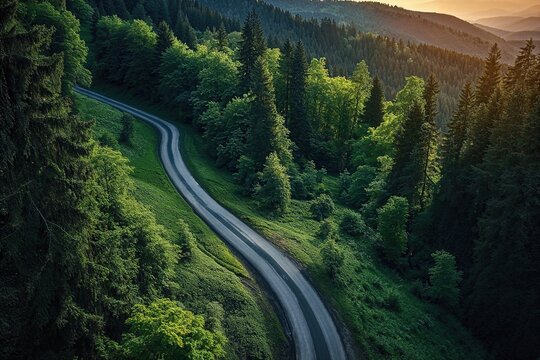 Winding Mountain Road. Surrounded with Lush Green Vegetation. Transport Concept.