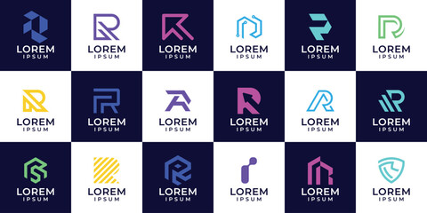 Set of collection initial letter R logo template. icons for business of technology, fashion, sport - obrazy, fototapety, plakaty