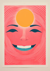 Happy emoji — Risograph screenprint artwork — trendy retro style