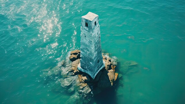Lighthouse around mint ocean. Generative AI
