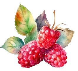 Watercolor illustration of raspberry. Fruit, summer. Transparent background, png