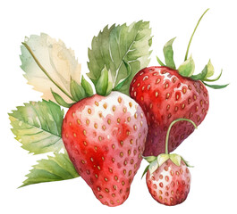 Watercolor illustration of strawberry. Fruit, summer. Transparent background, png