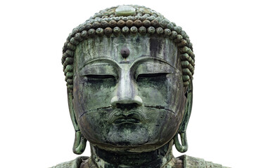 Great buddha of Kamakura head shot isolated, front view