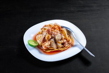 Shrimp and octopus tostada