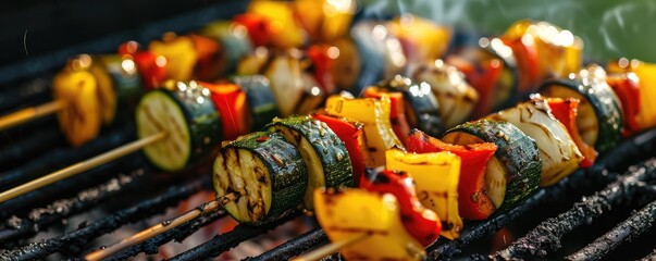 A healthy grilled vegetable skewers on a barbecue