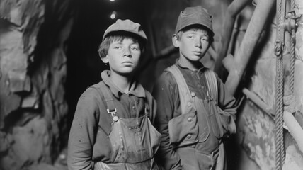 Child workers in the mines in the early twentieth century, ai generative
