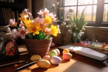Vibrant Easter Day Desk Display: Realistic High Resolution Concept for a Festive and Engaging Celebration