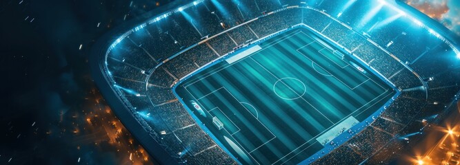 Aerial View of Soccer Field in Stadium - obrazy, fototapety, plakaty