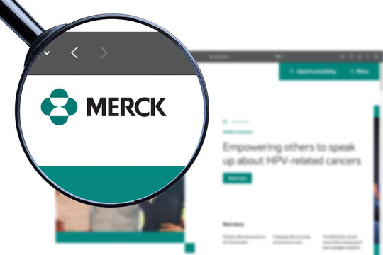 KYIV, UKRAINE - 25 January 2024: Illustrative Editorial of Merck & Co., Inc. website homepage. Merck logo visible on display screen.