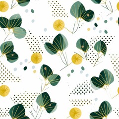 Green Leaves and Dots Pattern on White Background