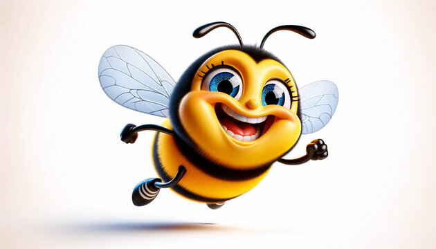 Happy smiling flying bee in flight