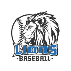Lions Baseball Illustration Clip Art Design Shape. Lion Silhouette Icon Vector.
