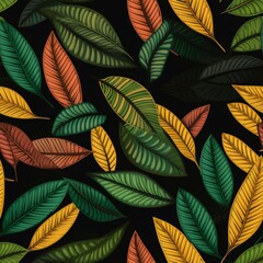 Painting of Leaves on Black Background